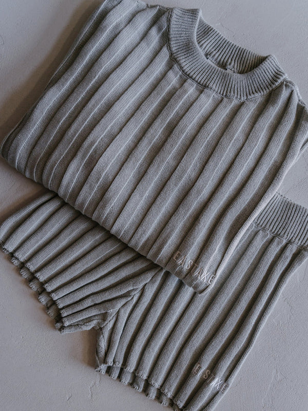 Knitted Crewneck and Short Set - Light Grey